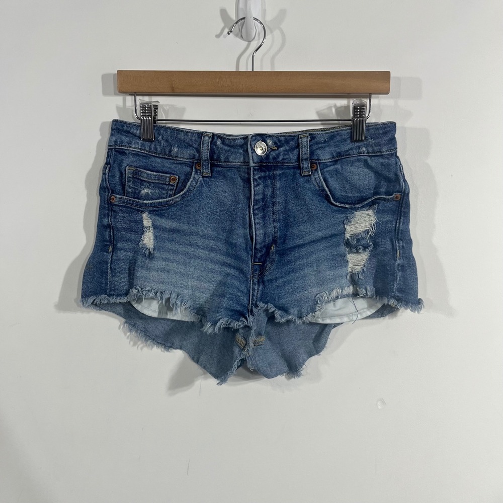 H&M Y2K Western Distressed Micro Denim Shorts Blue 8 Country Concert Americana